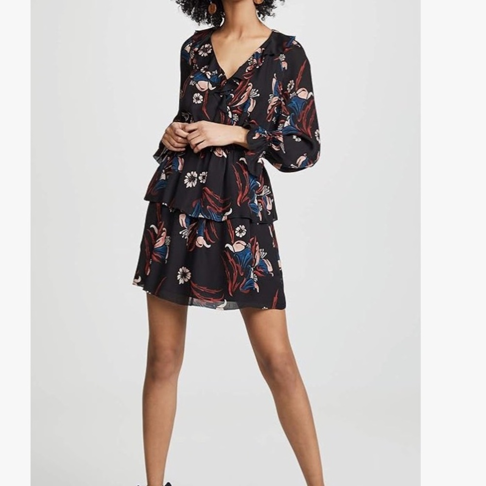 Joie Nour dress 100% silk floral ruffle mini dress size Medium